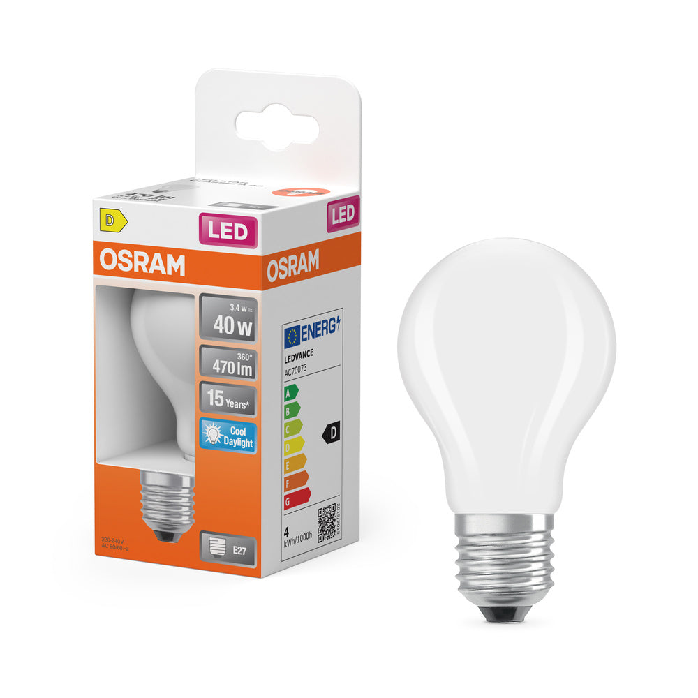 OSRAM LED Lampe LED Retrofit CLASSIC A 4W 865 Frosted E27, 470 lm, 6500 K, Kaltes Tageslicht