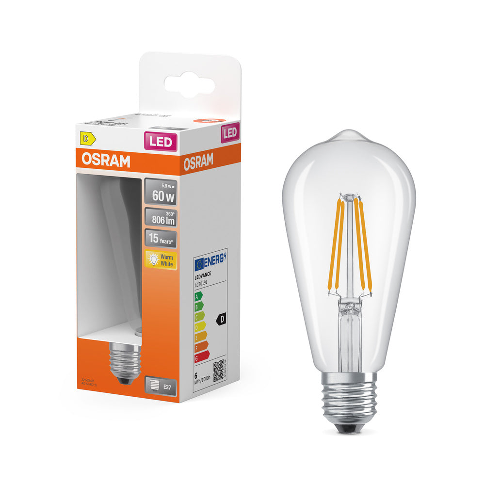 OSRAM LED Lampe LED Retrofit CLASSIC ST 6.5W 827 Clear E27, 806 lm, 2700 K, Warmweiß