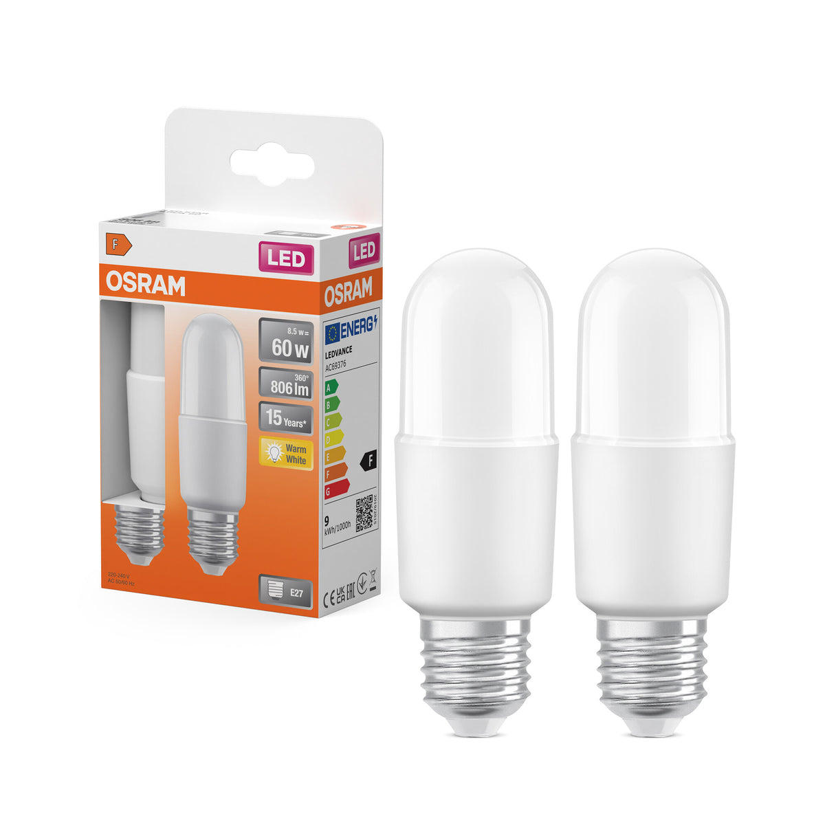 OSRAM LED PCR CLASSIC Sticklampe 8,5W 827 Matt E27