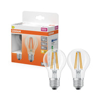 OSRAM LED-Lampen, klassische Kolbenform, 60 Watts Ersatz, E27, A-shape, 2700 Kelvin, Warm weiß, Klares Glas, 2-er Pack