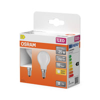 OSRAM LED-Lampen, klassische Miniballform, 25 Watts Ersatz, E14, P-shape, 2700 Kelvin, Warm weiß, Klares Glas, 2-er Pack