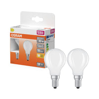 OSRAM LED-Lampen, klassische Miniballform, 40 Watts Ersatz, E14, P-shape, 2700 Kelvin, Warm weiß, Klares Glas, 2-er Pack
