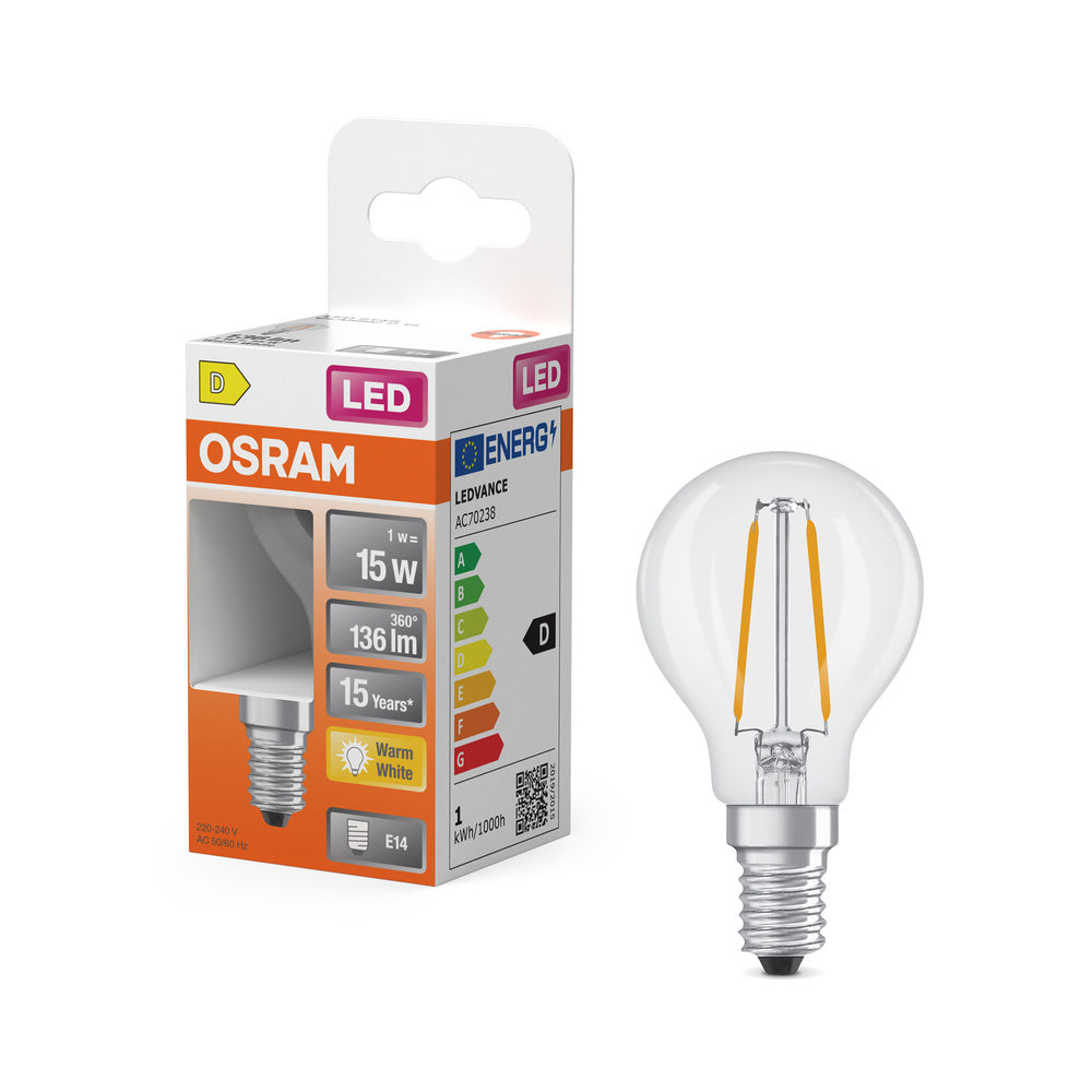 OSRAM LED Retrofit Classic P 1W 827 klar E14