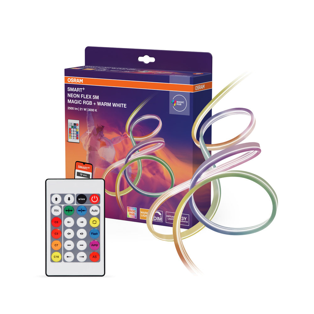 OSRAM Wifi SMART+ NEON FLEX MAGIC RGB + WARM WHITE LED-Lichtstreifen, 5m, 2500lm, 21W, 3000K, mit Fernbedienung