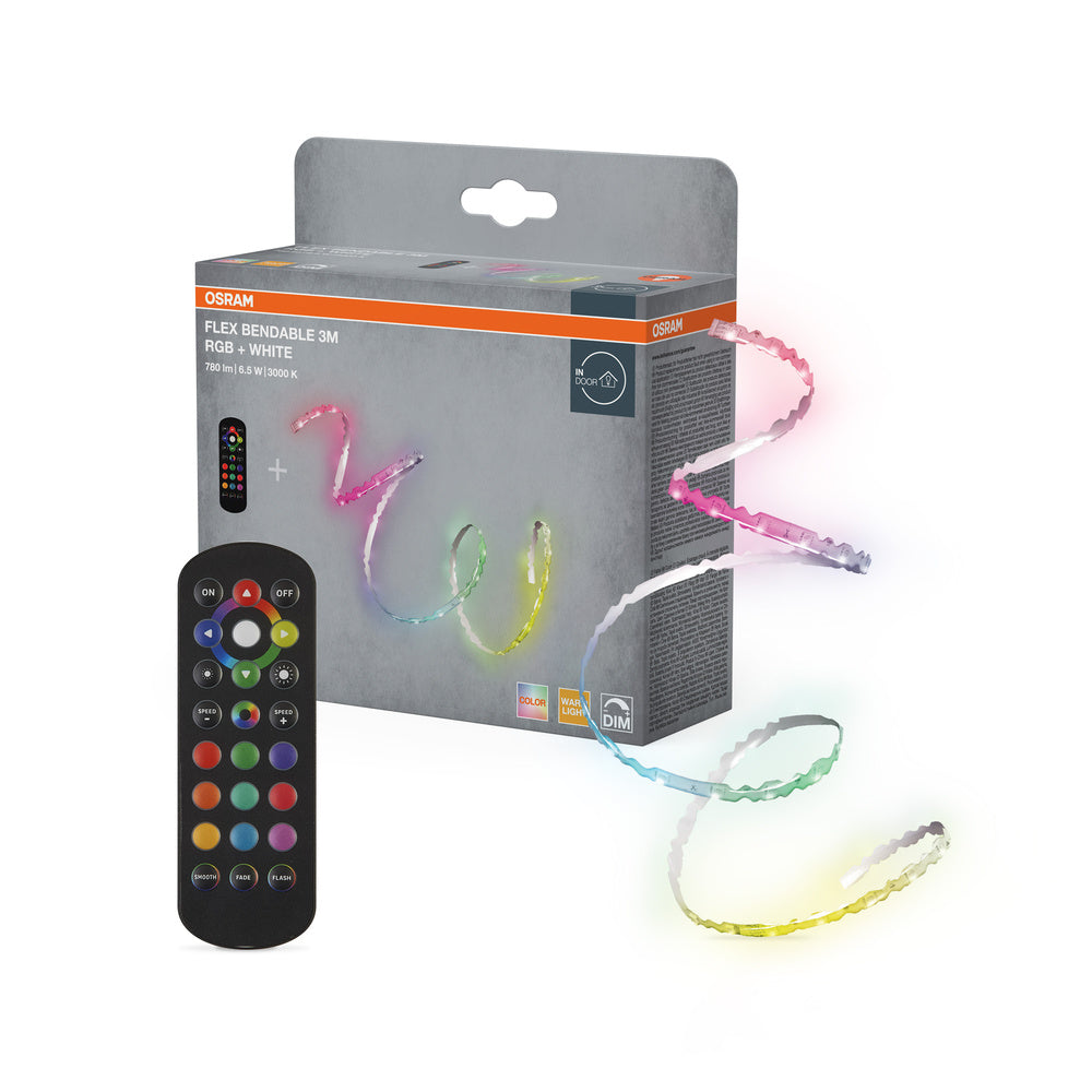 OSRAM FLEX BENDABLE RGB + LED-Lichtstreifen, 3m, mit Fernbedienung, 760lm, 6.5W, 3000K