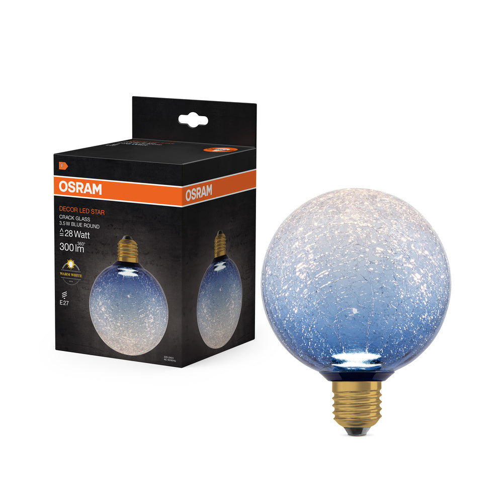 OSRAM DECOR LED-Lampe Krackelglas rund blau