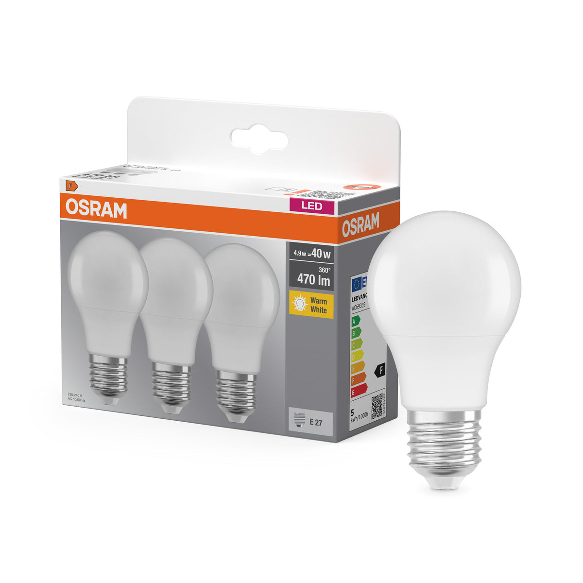 OSRAM LED Basis Classic A 4,9W 827 Matt E27