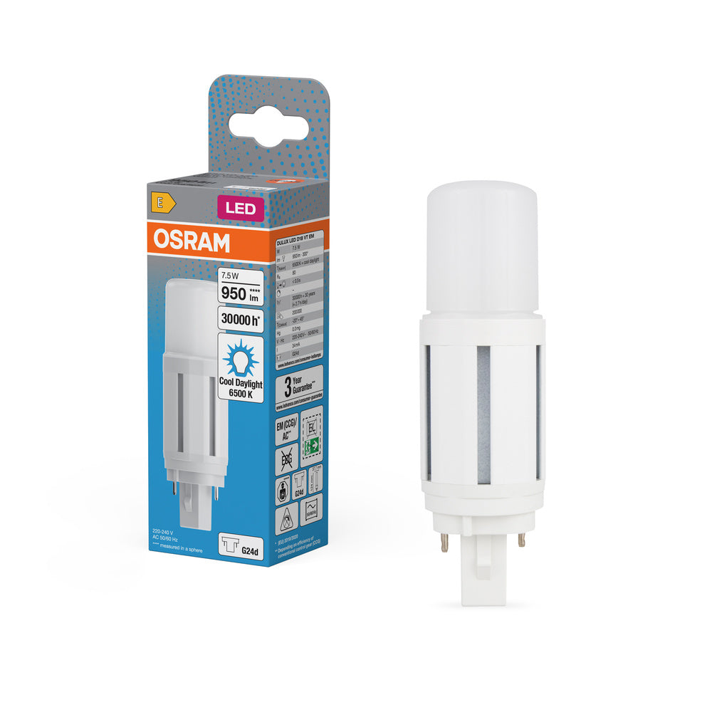 OSRAM DULUX LED D18 VT EM & AC MAINS Stablampe, 7.5W, 6500K, Kaltweiß, G24D