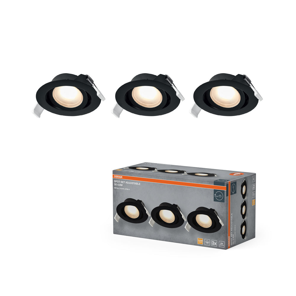 OSRAM LED Spot Recess Einbaustrahler Set schwenkbar 4.9W 120° Schwarz ⌀75 mm