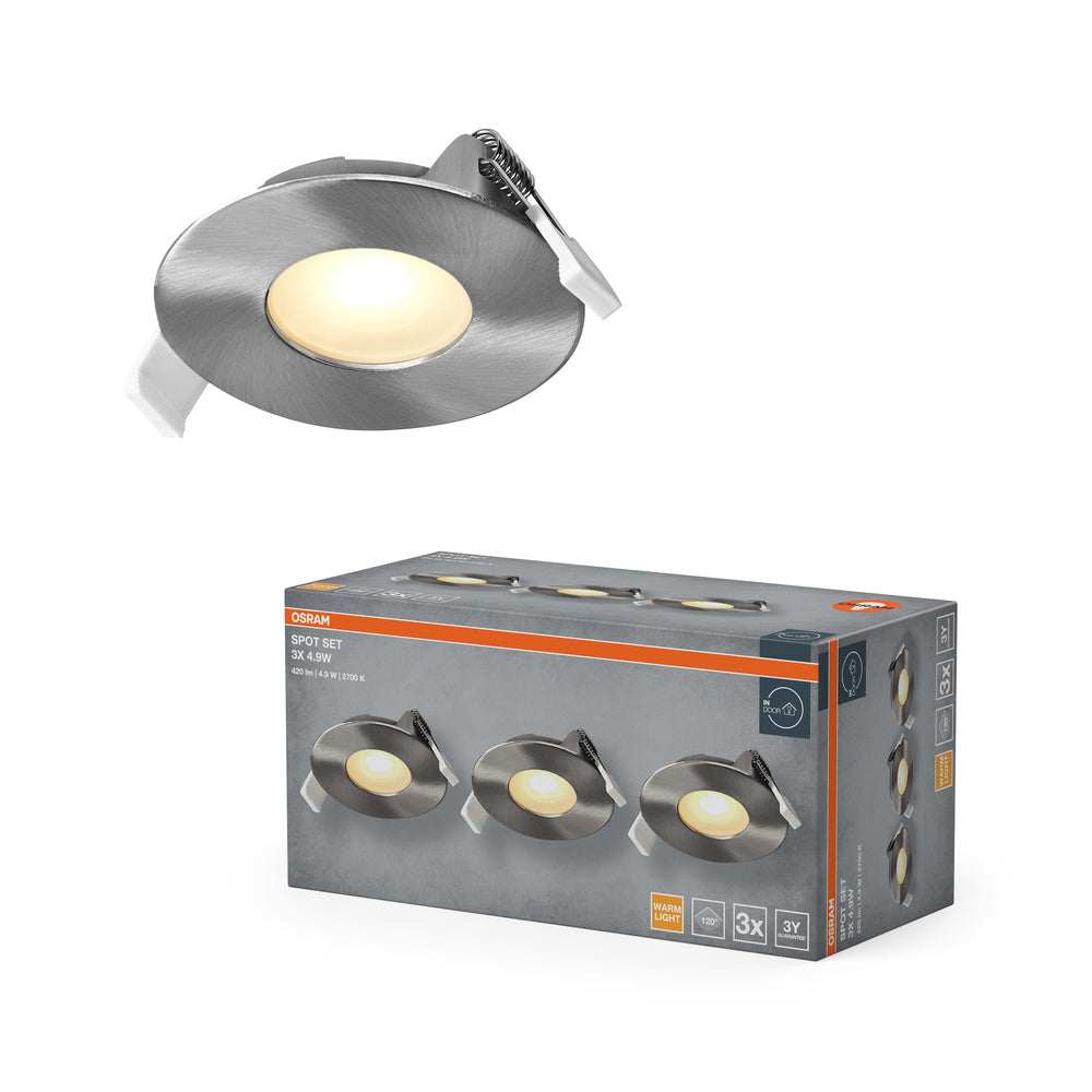 OSRAM LED Spot Recess Einbaustrahler Set 4.9W 120° Satin-Nickel ⌀68 mm