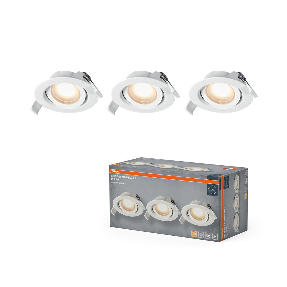 OSRAM LED Spot Recess Einbaustrahler Set schwenkbar 4.9W 120° Weiß ⌀75 mm