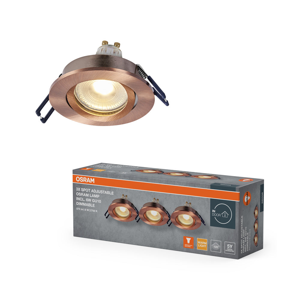 OSRAM LED Spot Recess Einbaustrahler Set GU10 Dim schwenkbar Click 6W Rotmessing ⌀68 mm