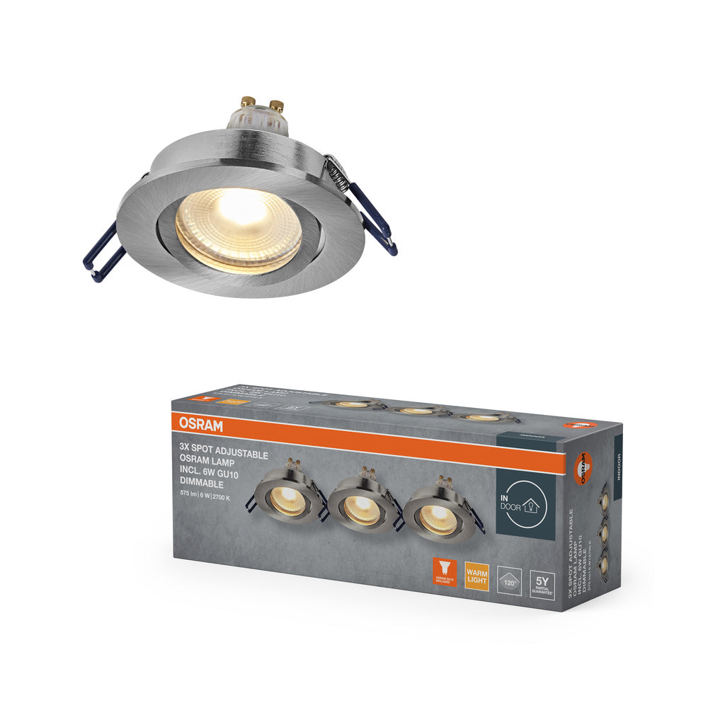 OSRAM LED Spot Recess Einbaustrahler Set GU10 Dim schwenkbar Click 6W Satin-Nickel ⌀68 mm