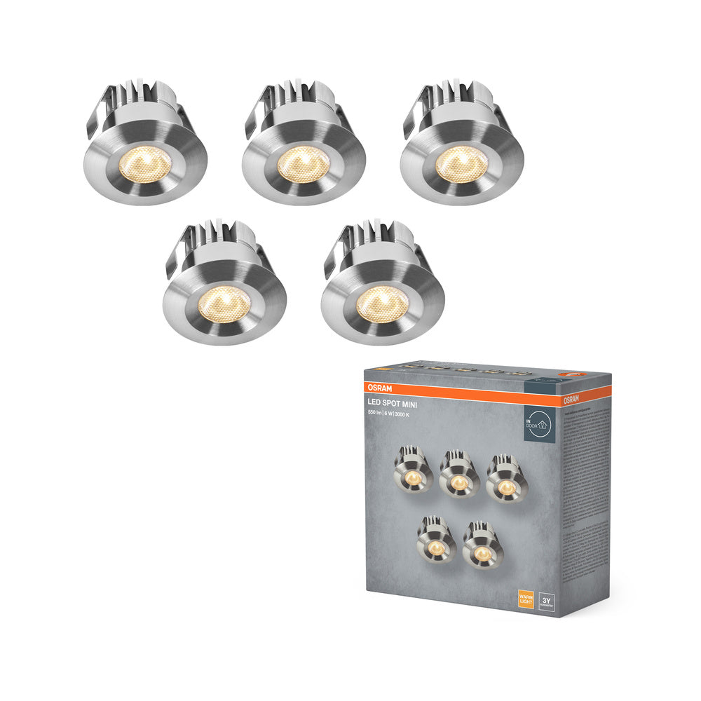 OSRAM LED Mini Spot Set Einbaustrahler 6W 120° Satin-Nickel ⌀30 mm