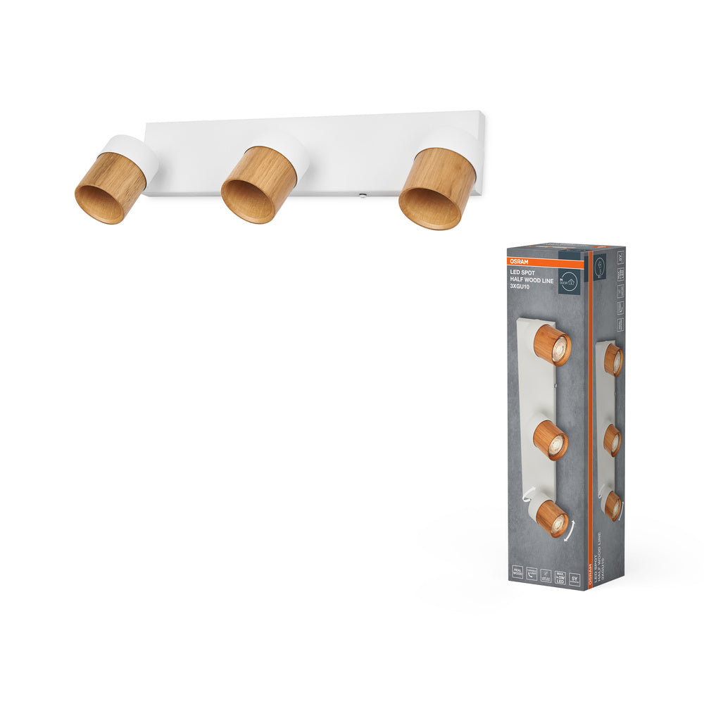 OSRAM LED Spot Half Wood Line Deckenleuchte 3xGU10 Weiß und Holzdekor
