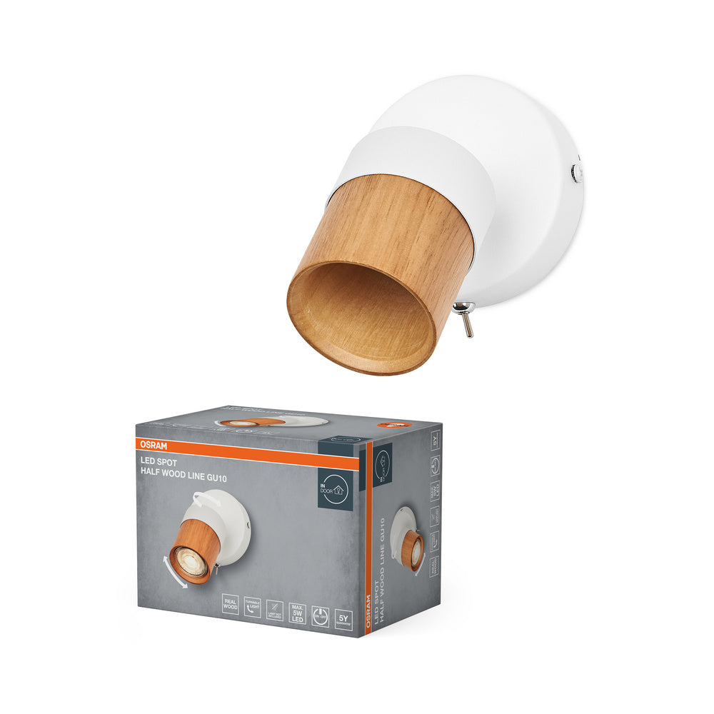 OSRAM LED Spot Half Wood Line Wandleuchte 1xGU10 Weiß und Holzdekor