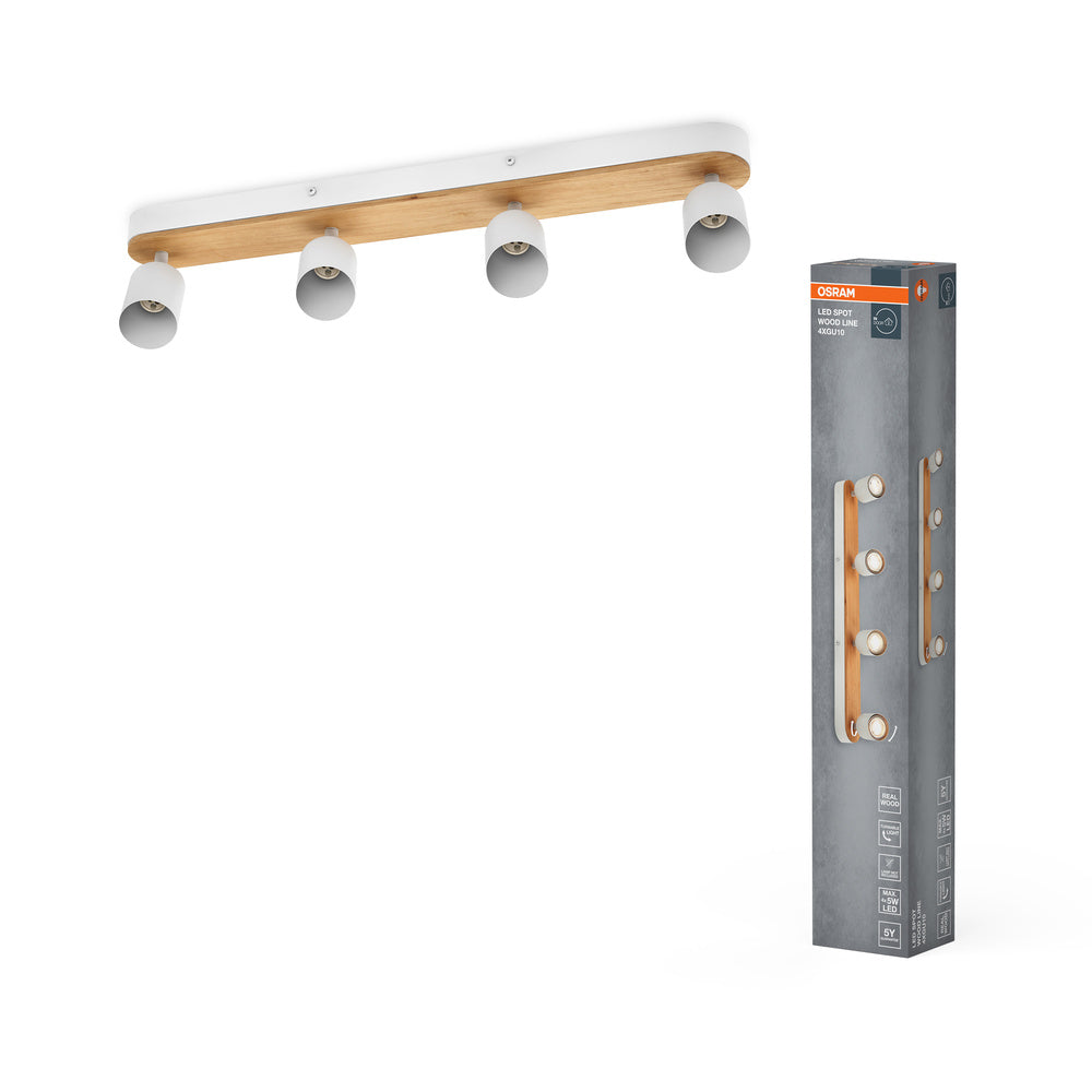 OSRAM LED Spot Wood Line Deckenleuchte 4xGU10 Weiß und Holzdekor