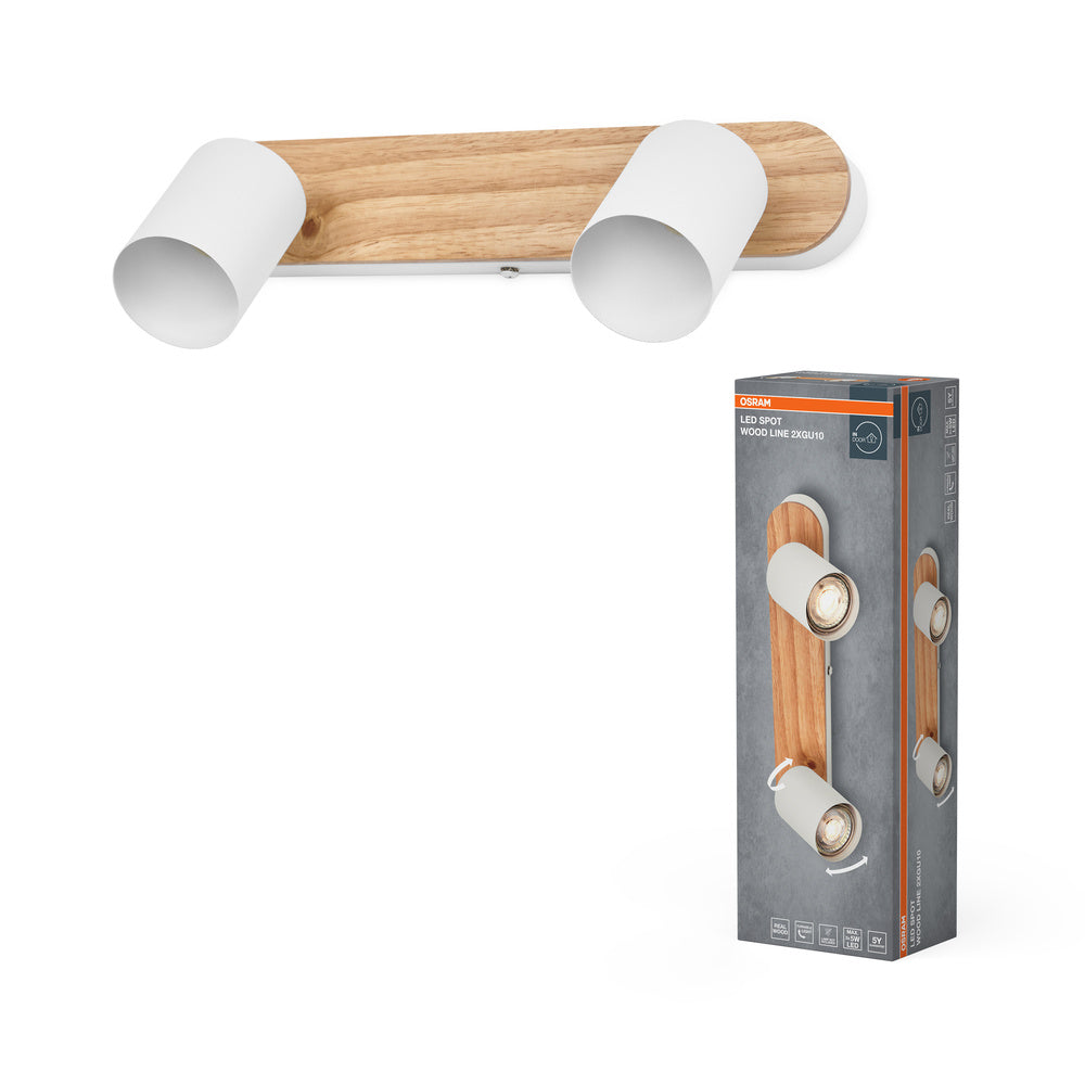 OSRAM LED Spot Wood Line Deckenleuchte 2xGU10 Weiß und Holzdekor
