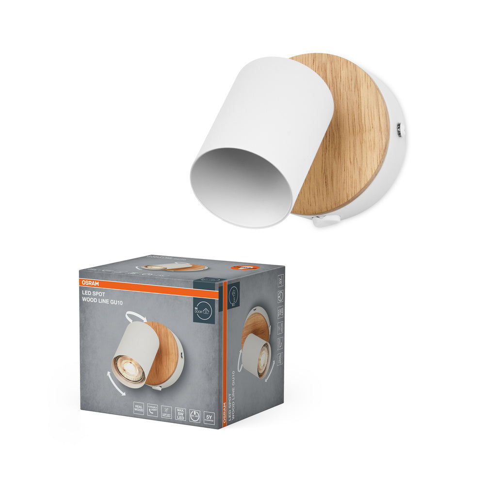 OSRAM LED Spot Wood Line Wandleuchte 1xGU10 Weiß und Holzdekor