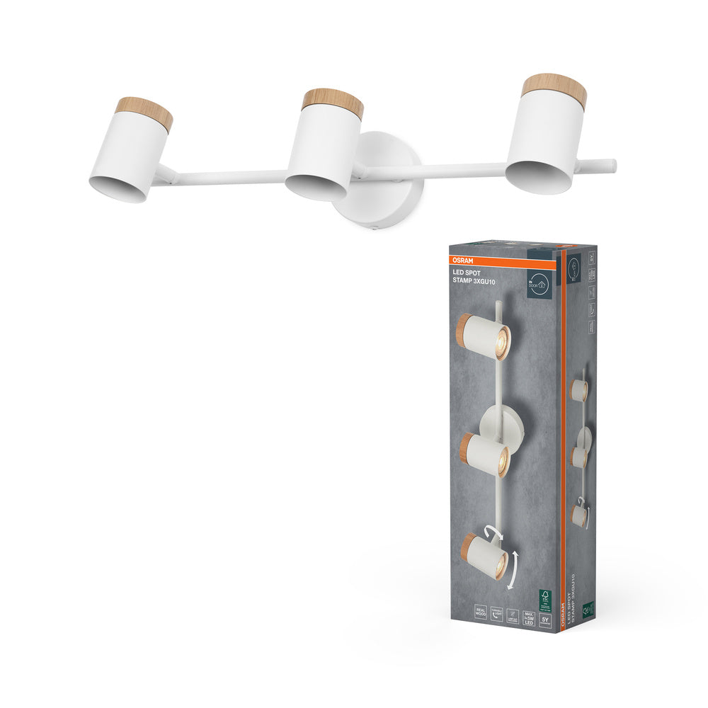 OSRAM LED Spot Stamp Deckenleuchte 3xGU10 Weiß und Holz