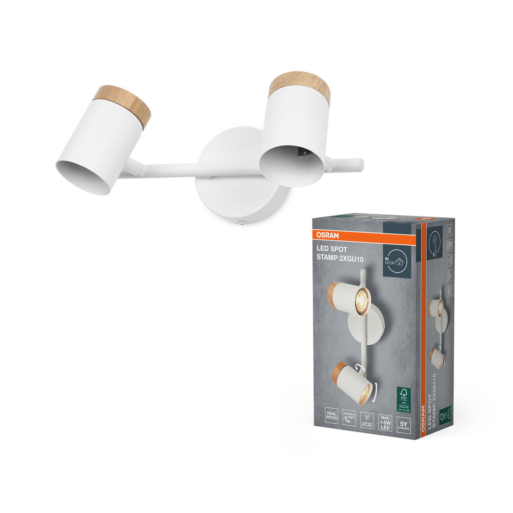 OSRAM LED Spot Stamp Deckenleuchte 2xGU10 Weiß und Holz
