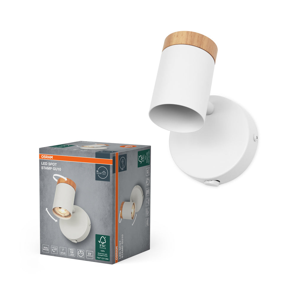 OSRAM LED Spot Stamp Wandleuchte 1xGU10 Weiß und Holz