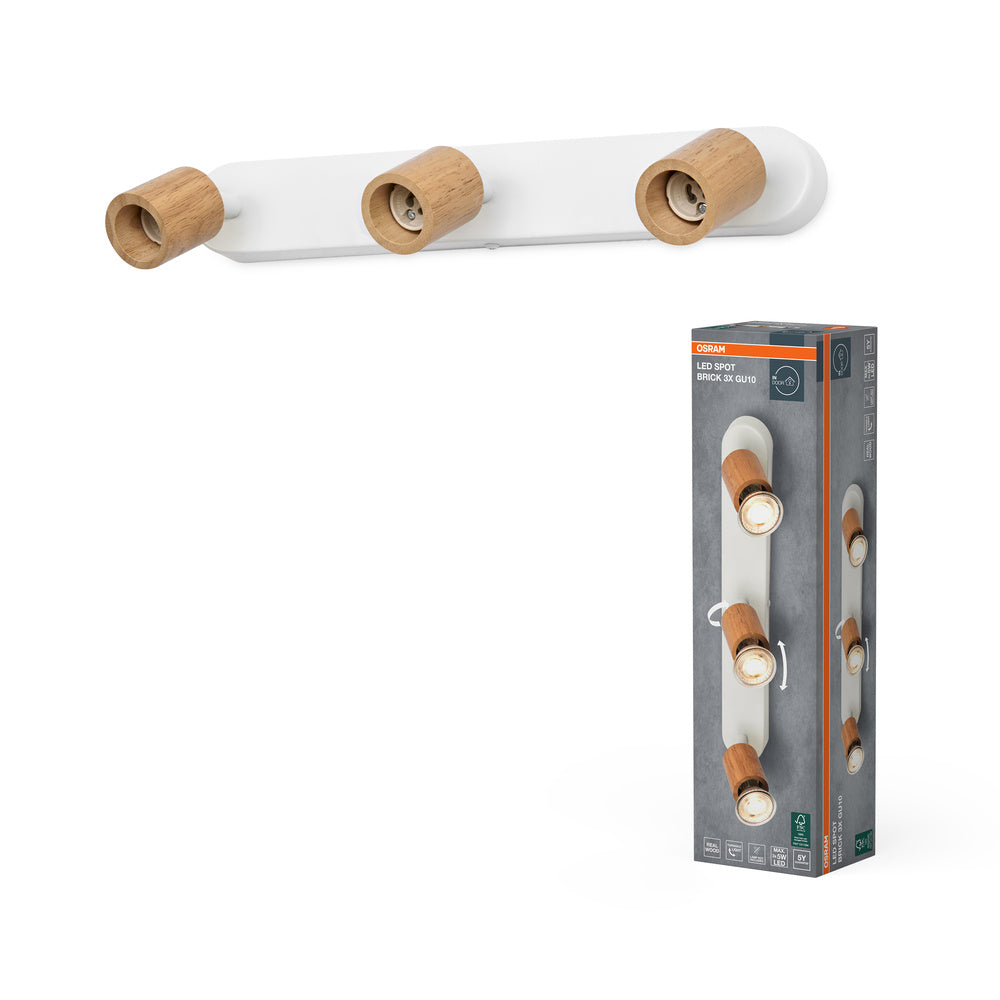 OSRAM LED Spot Brick Deckenleuchte 3xGU10 Weiß und Holz