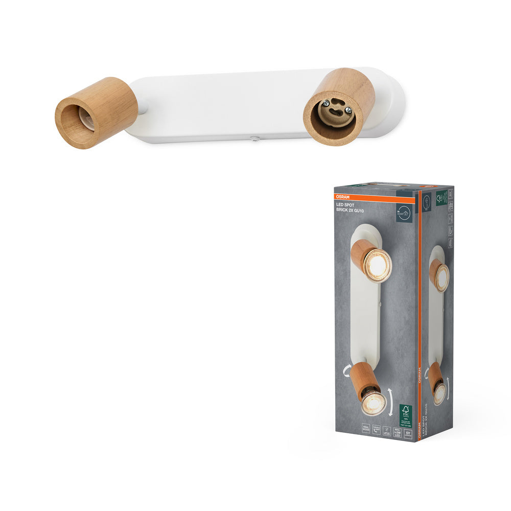 OSRAM LED Spot Brick Deckenleuchte 2xGU10 Weiß und Holz