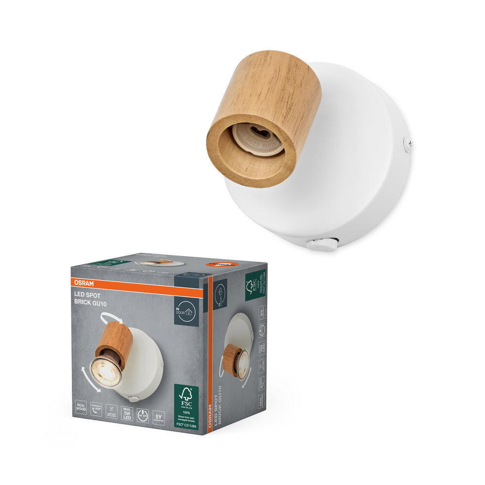 OSRAM LED Spot Brick Wandleuchte 1xGU10 Weiß und Holz