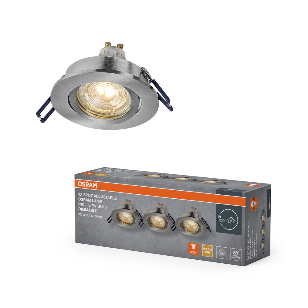 OSRAM LED Spot Recess Einbaustrahler Set GU10 Click-Dim schwenkbar 3.7W Satin-Nickel