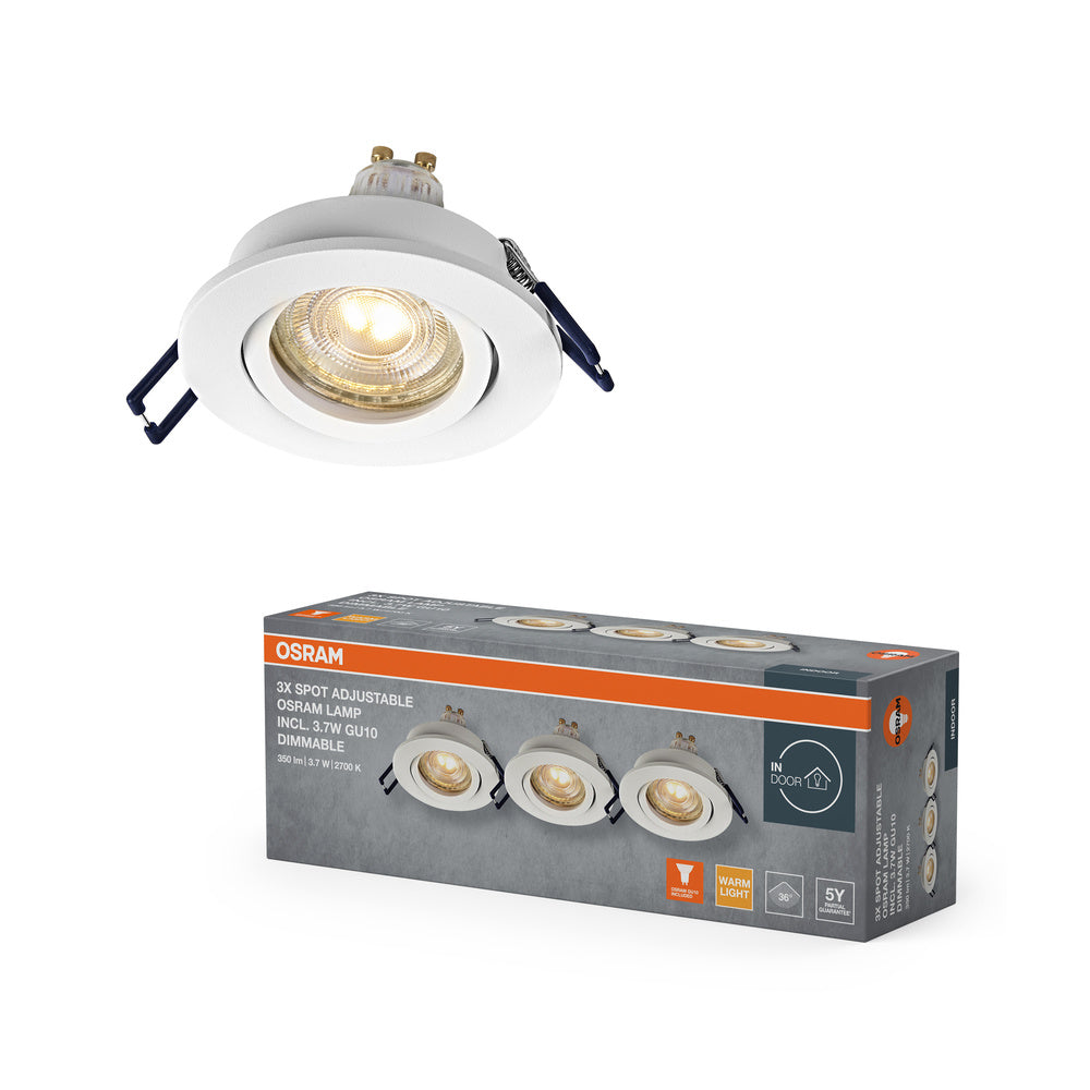 OSRAM LED Spot Recess Einbaustrahler Set GU10 Click-Dim schwenkbar 3.7W Weiß