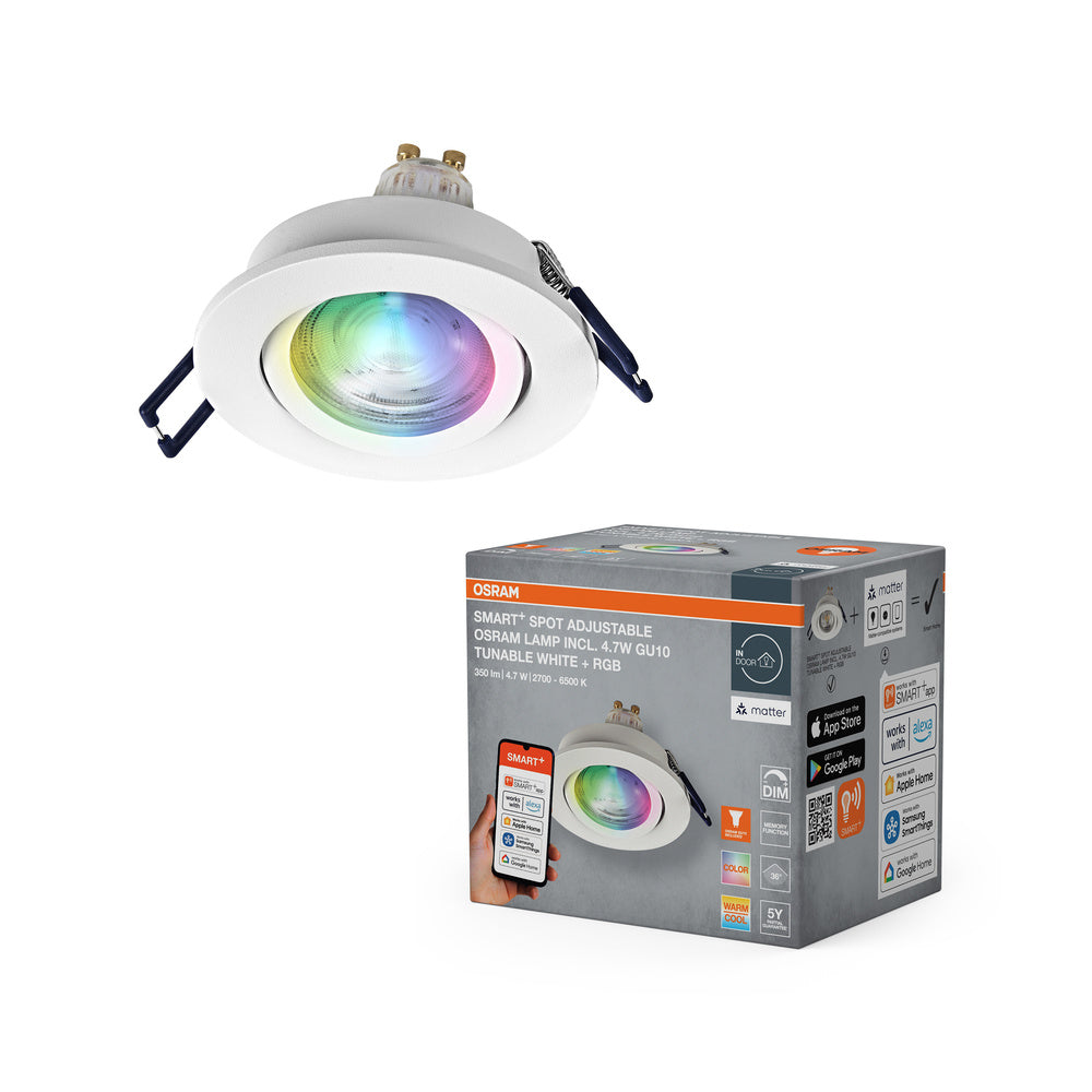 OSRAM Matter SMART+ LED smarter Einbauspot Bad GU10 schwenkbar 4.7W RGBW Weiß ⌀68 mm