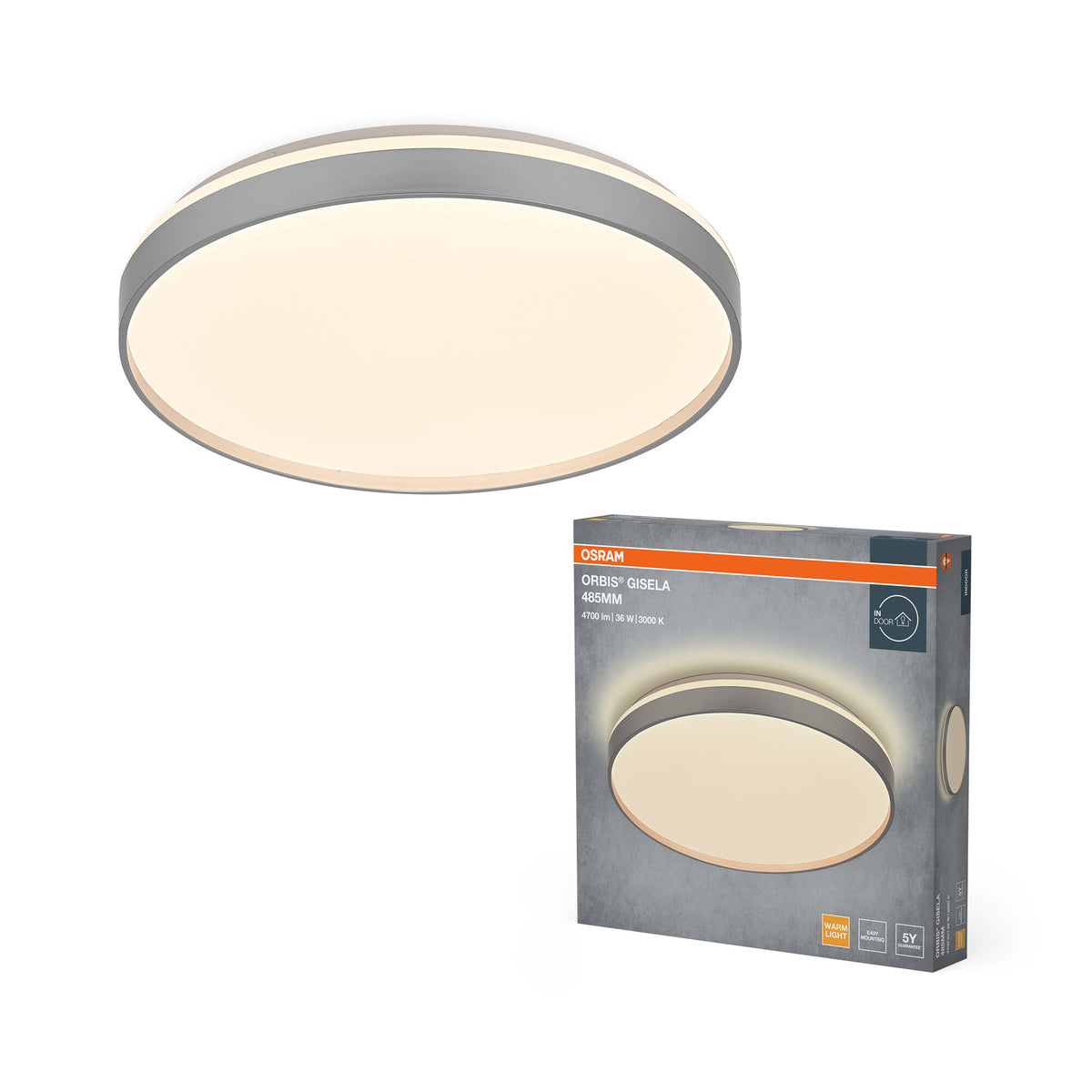 OSRAM Orbis Gisela Deckenleuchte, 485 mm, 36W, 3000K, Warmweiß, Silber