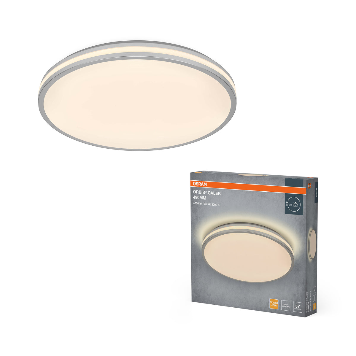 OSRAM Orbis Caleb Deckenleuchte, 490 mm, 36W, 3000K, Warmweiß, Silber