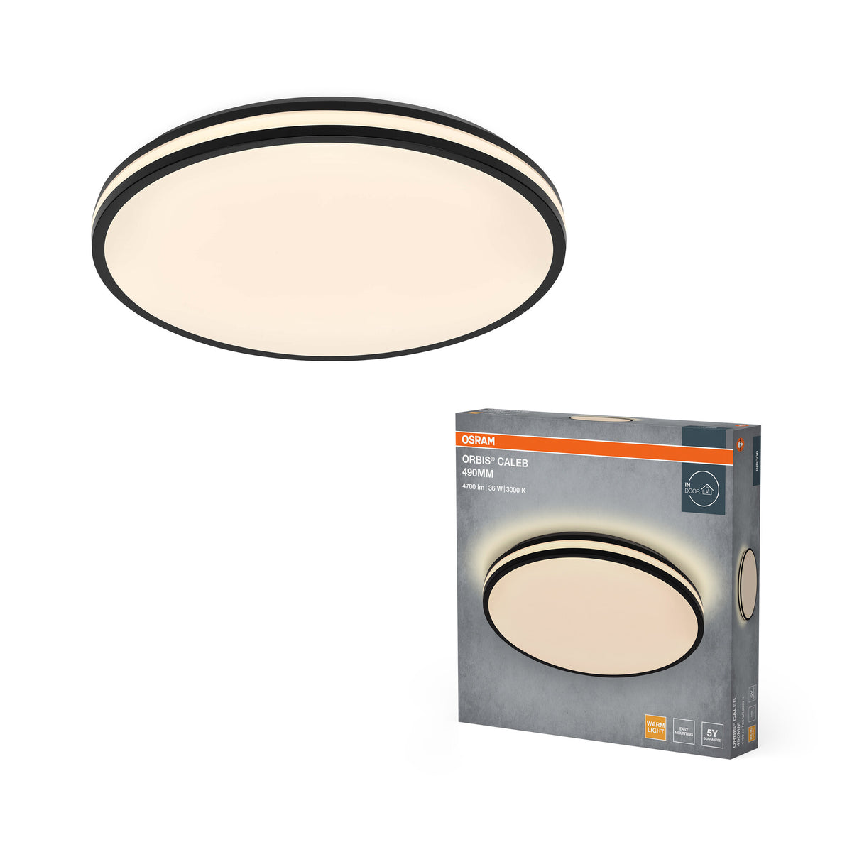 OSRAM Orbis Caleb Deckenleuchte, 490 mm, 36W, 3000K, Warmweiß, Schwarz