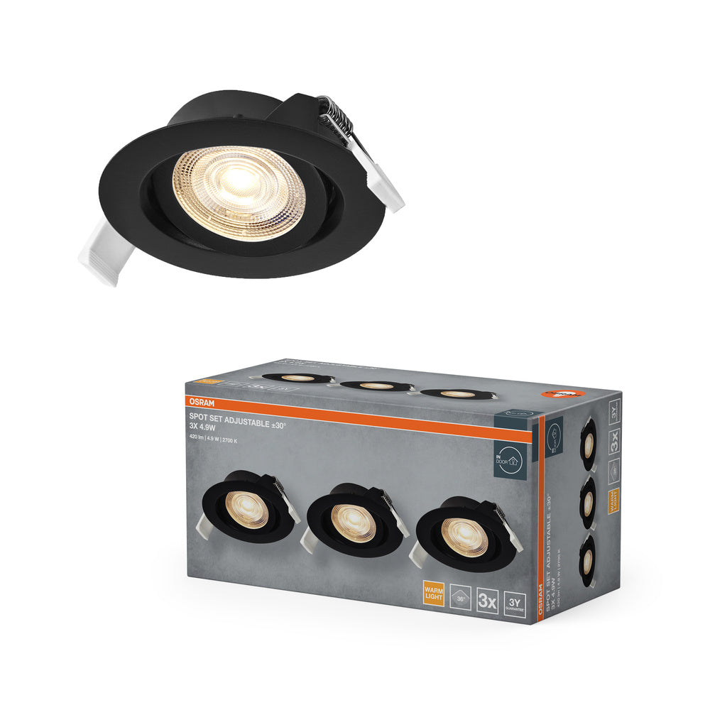 OSRAM LED Spot Recess Einbaustrahler Set schwenkbar 4.9W 36° Schwarz ⌀75 mm
