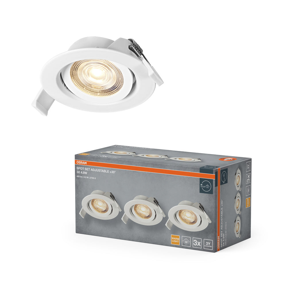 OSRAM LED Spot Recess Einbaustrahler Set schwenkbar 4.9W 36° Weiß ⌀75 mm