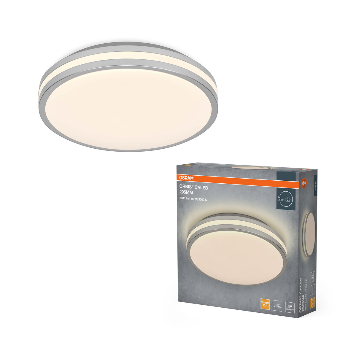 OSRAM Orbis Caleb Deckenleuchte, 295 mm, 16W, 3000K, Warmweiß, Silber