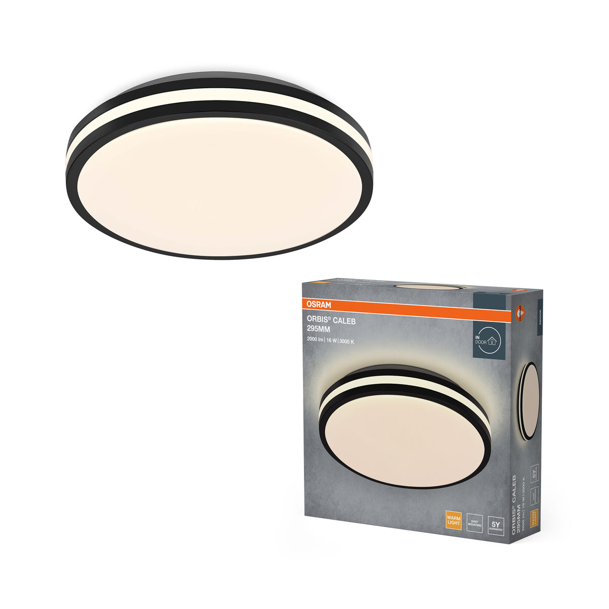 OSRAM Orbis Caleb Deckenleuchte, 295 mm, 16W, 3000K, Warmweiß, Schwarz