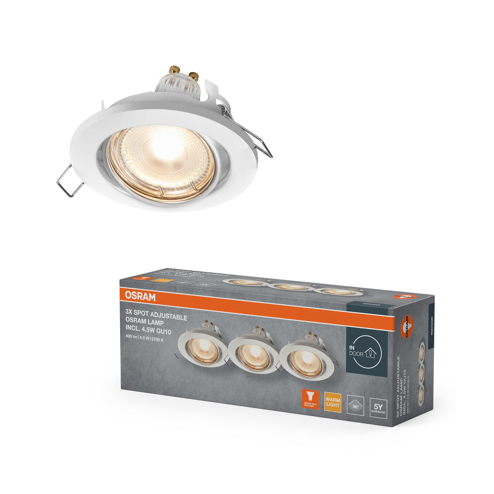 OSRAM LED Spot Recess Einbaustrahler Set GU10 schwenkbar 4.5W Weiß ⌀68 mm