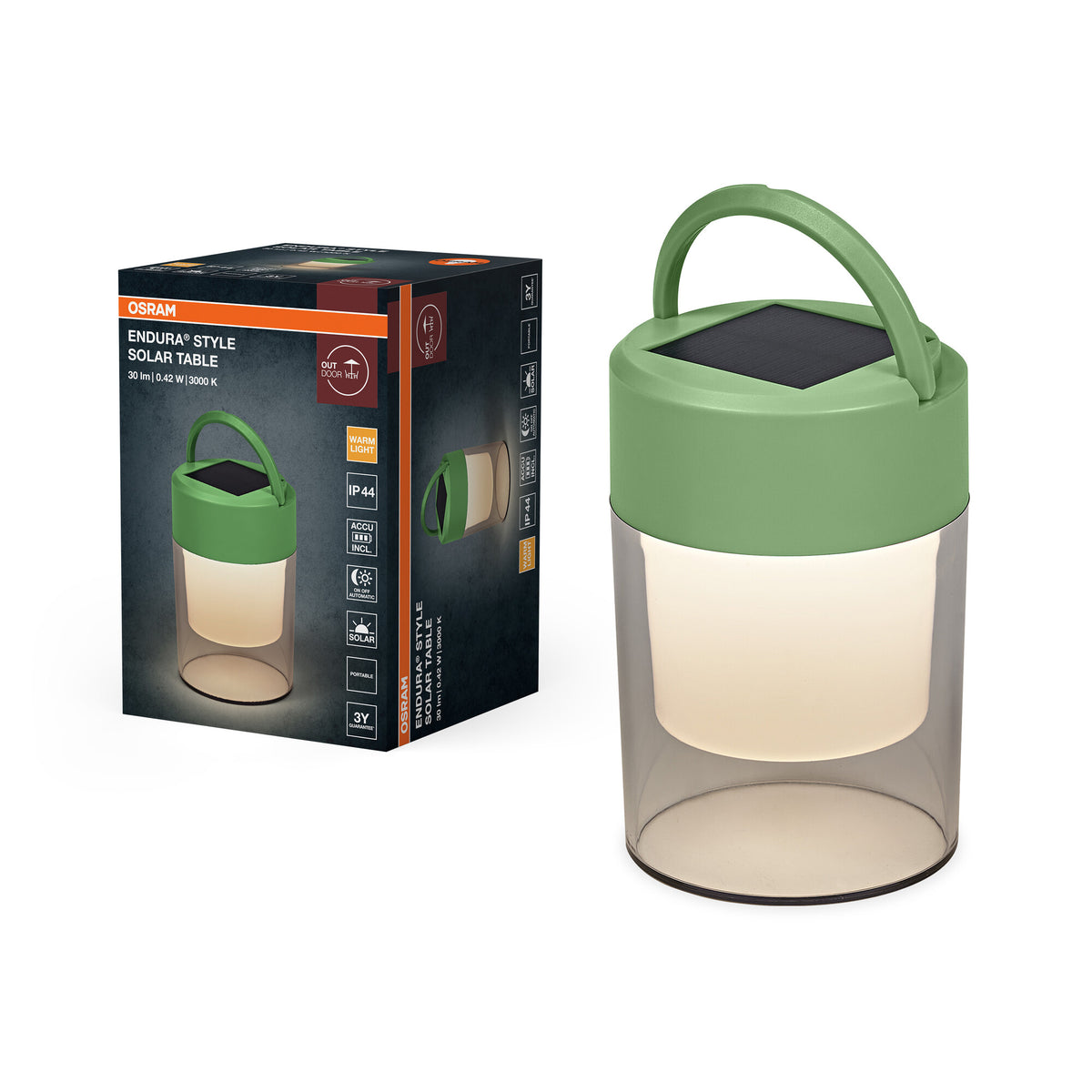 ENDURA Style Solar Tischlampe, , Solarbetrieb, 3000 K, 20 lm, 170° Abstrahlwinkel, IP44, 199 mm Höhe, 25. 000 h Lebensdauer, Lithium-Ion Akku, bis zu 10 h Nutzung