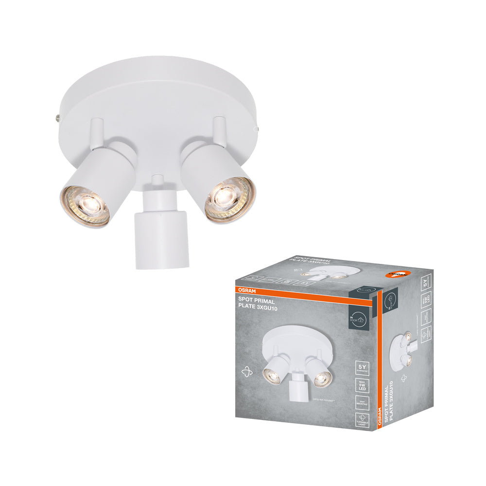 OSRAM 3-Punkt LED Spot PRIMAL Plate, Leuchte, 3xGU10, Weiß