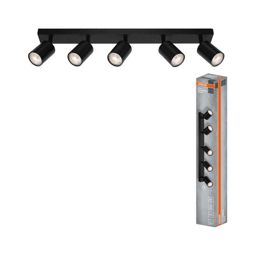 OSRAM 5-Punkt LED Spot ELEMENTAL Black, Leuchte, 5xGU10, Schwarz, 60,5 x 13,8 x 6 cm