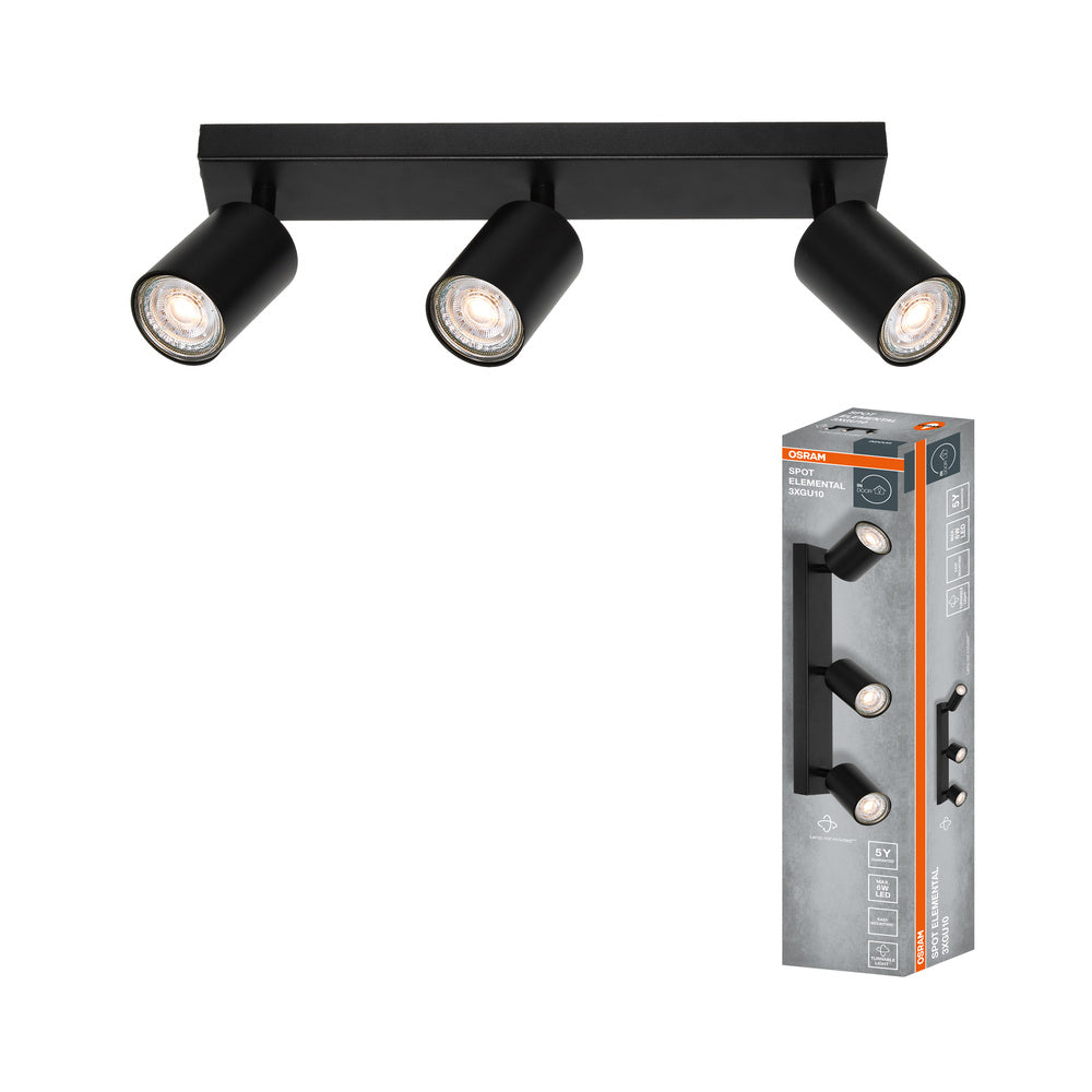 OSRAM 3-Punkt LED Spot ELEMENTAL Black, Leuchte, 3xGU10, Schwarz, 37 x 13,8 x 6 cm