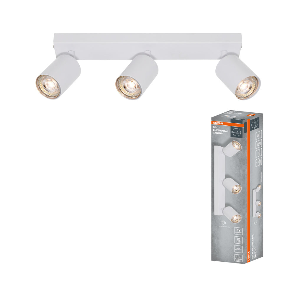 OSRAM 3-Punkt LED Spot ELEMENTAL White, Leuchte, 3xGU10, Weiß, 37 x 13,8 x 6 cm