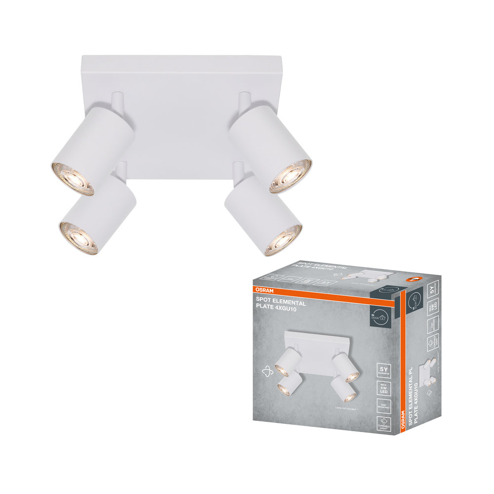 OSRAM 4-Punkt LED Spot ELEMENTAL Plate White, Leuchte, 4xGU10, Weiß, 21 x 13,8 x 21 cm