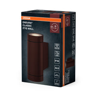 OSRAM Außenwandleuchte, Rust, GU10-Sockel, IP65, Aluminiumgehäuse, Glasdiffusor, 2 Leuchtmittel, 220–240 V, IK05, 158 mm Höhe