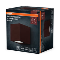 ENDURA Classic Square Außenwandleuchte, Rust, GU10-Sockel, IP44, Aluminiumgehäuse, Glasabdeckung, 220–240 V, 0–7 W geeignet, Oberfläche montierbar