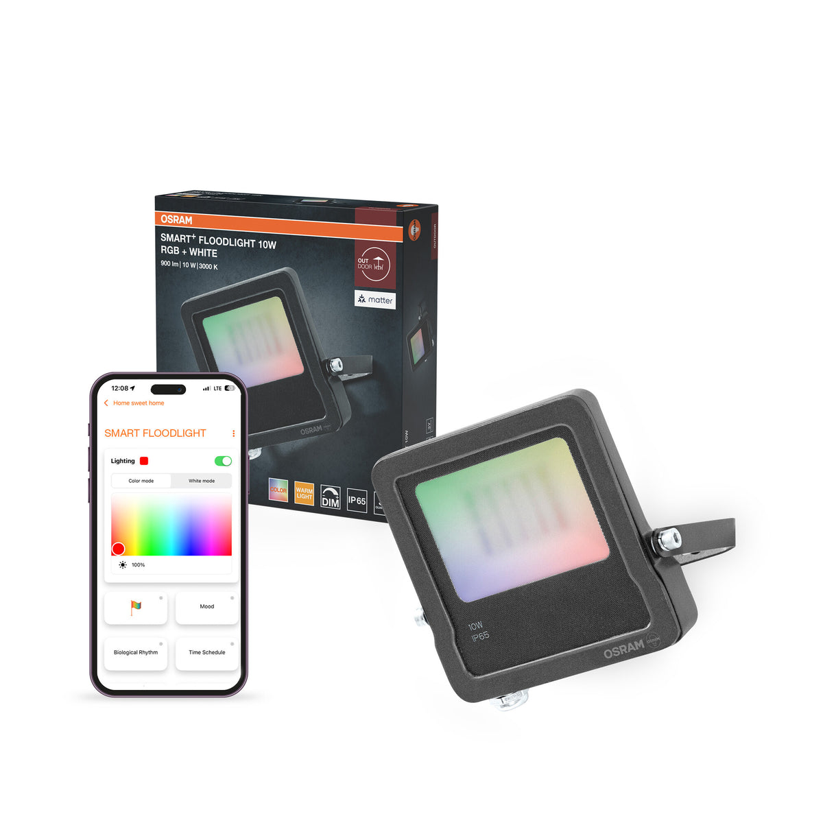 OSRAM SMART+ MATTER Floodlight LED-Fluter, 10W, 8000lm, RGBW 16 Mio. Farben, 3000K, WiFi, Matter, Alexa/Google, IP65
