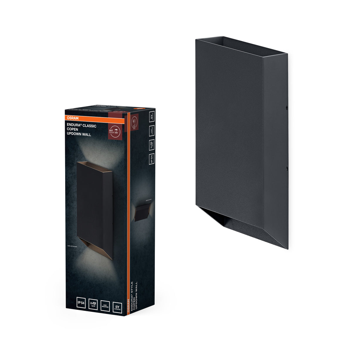OSRAM Außenwandleuchte, Außenwandleuchte, Dark grey, GU10, 2 Leuchtmittel, 0-5 W, IP54, Aluminiumgehäuse, Glasdiffusor, 25. 000 h Lebensdauer